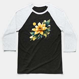 Yellow Abstract Flower Baseball T-Shirt